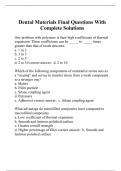 Dental Materials Final Questions With Complete Solutions