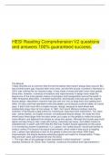  HESI Reading Comprehension V2 questions and answers 100% guaranteed success.