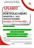 LPL4802 PORTFOLIO MEMO - OCT./NOV. 2023 - SEMESTER 2 - UNISA  - DUE 27 OCTOBER 2023 - DETAILED ANSWERS WITH FOOTNOTES & BIBLIOGRAPHY- DISTINCTION GUARANTEED! 