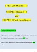 CHEM 210 Module 1 - 8 Exams and Final Exam Newest Questions and Answers (2023 / 2024) (Verified Answers)