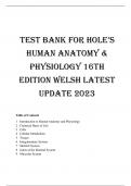 TesT Bank for Hole’s Human Anatomy & Physiology 16th Edition Welsh LATEST UPDATE 2023
