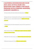 CALIFORNIA EFOODHANDLERS EXAM 2023-2024 ACTUAL EXAM 150+ QUESTIONS AND CORRECT DETAILED ANSWERS WITH (VERIFIED ANSWERS) |ALREADY GRADED A+