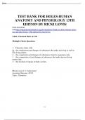 TEST BANK FOR HOLES HUMANANATOMY AND PHYSIOLOGY 13THEDITION BY RICKI LEWIS Test Bank with Question and Answers, From Chapter 1 to 24
