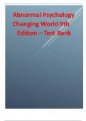 Abnormal Psychology Changing World 9th Edition 2024 updated Test Bank.
