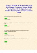 Exam 1: NUR256/ NUR 256 (Latest 2023/ 2024 Update) Concepts of Mental Health  Nursing Exam Review| Questions and Verified Answers| 100% Correct| Grade A-  Galen 