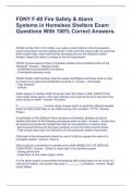 FDNY F-80 Fire Safety & Alarm Systems in Homeless Shelters Exam Questions With 100% Correct Answers.