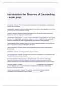 Introduction the Theories of Counselling - exam prep questions and answers