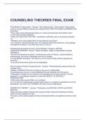 COUNSELING THEORIES FINAL EXAM QUESTIONS AND ANSWERS