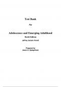 Test Bank For Adolescence and Emerging Adulthood A Cultural Approach 6th Edition By Jeffery Jensen Arnett (All Chapters, 100% Original Verified, A+ Grade)