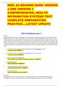 HESI A2 READING BANK VERSION  2 AND VERSION 3  COMPREHENSION, HEALTH INFORMATION SYSTEMS TEST COMPLETE PREPARATION  PRACTICE….LATEST UPDATE