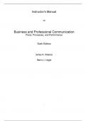 Business and Professional Communication Plans, Processes, and Performance, 6e James R. DiSanza (Instructor Manual All Chapters, 100% original verified, A+ Grade)