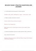 BIOLOGY EXAM 3 PRACTICE QUESTIONS AND ANSWERS