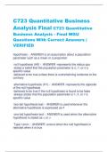 C723 Quantitative Business  Analysis Final C723 Quantitative  Business Analysis - Final WGU  Questions With Correct Anawers |  VERIFIED 