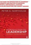 TEST BANK FOR INTRODUCTION TO LEADERSHIP CONCEPTS AND PRACTICE 5TH EDITION BY PETER G. NORTHOUSE|ALL CHAPTERS AVAILABLE|QUESTIONS AND CORRECT ANSWERS