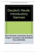 Neue Horizonte: Introductory German, Chapter 1 Vocabulary with 60 Defined Terms 2023-2024.