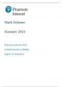  Edexcel GCE In Mathematics (9MA0) Paper 31 Statistics   Mark Scheme Summer 2023