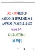 2022 – 2023 HESI OB MATERNITY TB QUESTIONS & ANSWERS (PICS) INCLUDED!! Version 1 (V1) GUARANTEED A+ (All 55 Q’s)
