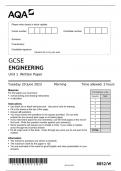 AQA  GCSE ENGINEERING Unit 1 Written Paper   June 2023