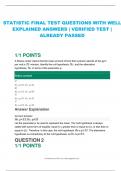 STATISTIC FINAL TEST QUESTIONS WITH WELL  EXPLAINED ANSWERS | VERIFIED TEST |  ALREADY PASSED