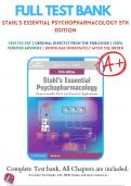 Test Bank For Stahls Essential Psychopharmacology 5th Edition Stephen M. Stahl, 9781108838573, Chapter 1-13  All Chapters with Answers and Rationals