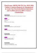 Final Exam: NR570/ NR 570 (New 2023/ 2024 Update) Common Diagnosis & Management  in Acute Care Practicum Review| Questions and Verified Answers| 100% Correct- Chamberlain 