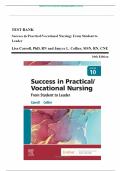 Test Bank for Success in Practical/Vocational Nursing: From Student to Leader, 10th Edition (Carroll, 2023), Chapter 1-19, A+ guide.