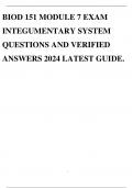 BIOD 151 MODULE 7 EXAM INTEGUMENTARY SYSTEM QUESTIONS AND VERIFIED ANSWERS 2024 LATEST GUIDE.