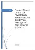 Edexcel Level 3 GCE PSYCHOLOGY Advanced PAPER 3 QUESTION PAPER JUNE 2023 9PSO/03 May 2023