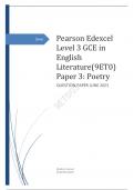 Edexcel Level 3 GCE in English Literature(9ET0) Paper 3: Poetry QUESTION PAPER JUNE 2023