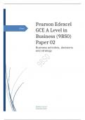 Edexcel GCE A Level in Business (9BS0) Paper 02 Business activities, decisions and strategy mark Scheme (Results) Summer 2023