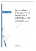  Edexcel GCE AS Level In Economics A (8EC0) Paper 02 The UK Economy - Performance and Policies  Mark Scheme (Results) Summer 2023
