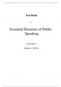 Test Bank For Essential Elements of Public Speaking 6th Edition By Joseph DeVito (All Chapters, 100% Original Verified, A+ Grade)