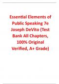 Test Bank For Essential Elements of Public Speaking 7th Edition By Joseph DeVito (All Chapters, 100% Original Verified, A+ Grade)