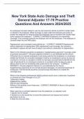 New York State Auto Damage and Theft  General Adjuster 17-70 Practice  Questions And Answers 2024/2025