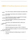 CHEM 210 Final Exam Newest Questions and Answers 2023/2024 Verified by Expert