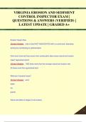 VIRGINIA EROSION AND SEDIMENT  CONTROL INSPECTOR EXAM |  QUESTIONS & ANSWERS (VERIFIED) |  LATEST UPDATE | GRADED A+