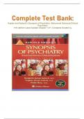 Complete Test Bank:  Kaplan and Sadock's Synopsis of Psychiatry: Behavioral Sciences/Clinical Psychiatry 11th edition Latest Update Chapter 1-37 | Complete Graded A+