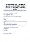Research Methods Final Exam  Questions with Multiple Choice Answers 2024 Update Verified by  Expert 