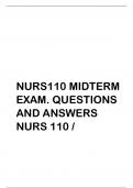 NURS110 MIDTERM  EXAM. QUESTIONS  AND ANSWERS NURS 110 /