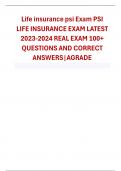 Life insurance psi Exam PSI LIFE INSURANCE EXAM LATEST 2023-2024 REAL EXAM 100+ QUESTIONS AND CORRECT ANSWERS|AGRADE                          convertible - CORRECT ANSWER-Which of the following term insurance types provides temporary protection that can b