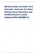 Mastery Exam, Car Sales Test Colorado / Colorado Car Sales Mastery Exam Questions and Verified Answers Latest Updated 2024 GRADED A+                            The license of a motor vehicle salesperson or power-sports salesperson may be denied, revoked o
