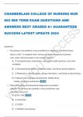 CHAMBERLAIN COLLEGE OF NURSING NUR  602 MID TERM EXAM QUESTIONS AND  ANSWERS BEST GRADED A+ GUARANTEED  SUCCESS LATEST UPDATE 2024