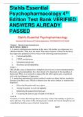 Stahls Essential Psychopharmacology 4 th Edition Test Bank VERIFIED  ANSWERS ALREADY  PASSED