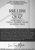 RRLLB81 Research Report Assignment 1 (QUIZ Answers) Due before 13th March 2024. Reliabe solutions from years of experience in the law field and always ensuring proper research is done in answering assignment questions. 