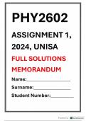 PHY2602 ASSIGNMENT 1 FULL SOLUTIONS 2024 UNISA ELECTRICITY AND MAGNETISM 