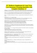 NC Medicare Supplement & Long Term Care Insurance Licensing Questions with Complete Solutions, A+