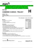 AQA GCSE COMBINRD SCIENCE 8464/P/1H TRILOGY HIGHER TIER PHYSICS PAPER 1H EXAM QUESTION PAPER  (AUTHENTIC MARK9ING SCHEME ATTACHED)