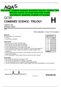 AQA GCSE COMBIND SCIENCE 8464/B/2H TRILOGY HIGHER TIER BIOLOGY PAPER 2H EXAM QUESTION PAPER  (AUTHENTIC MARKING SCHEME ATTACHED)
