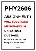 PHY2606 ASSIGNEMNT 1 FULL SOLUTIONS 2024 UNISA WAVES  (PHYSICS)