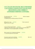 CLC EXAM TEST BANK 2023 CERTIFIED LACTATION CONSULTANT EXAM TEST QUESTIONS AND CORRECT ANSWERS(VERIFIED ANSWERS)